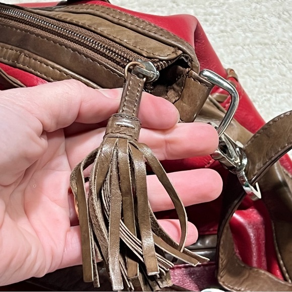 ILI New York Red Brown Whip Stitched Leather Purse Bag Crossbody Removable Strap - Picture 8 of 11